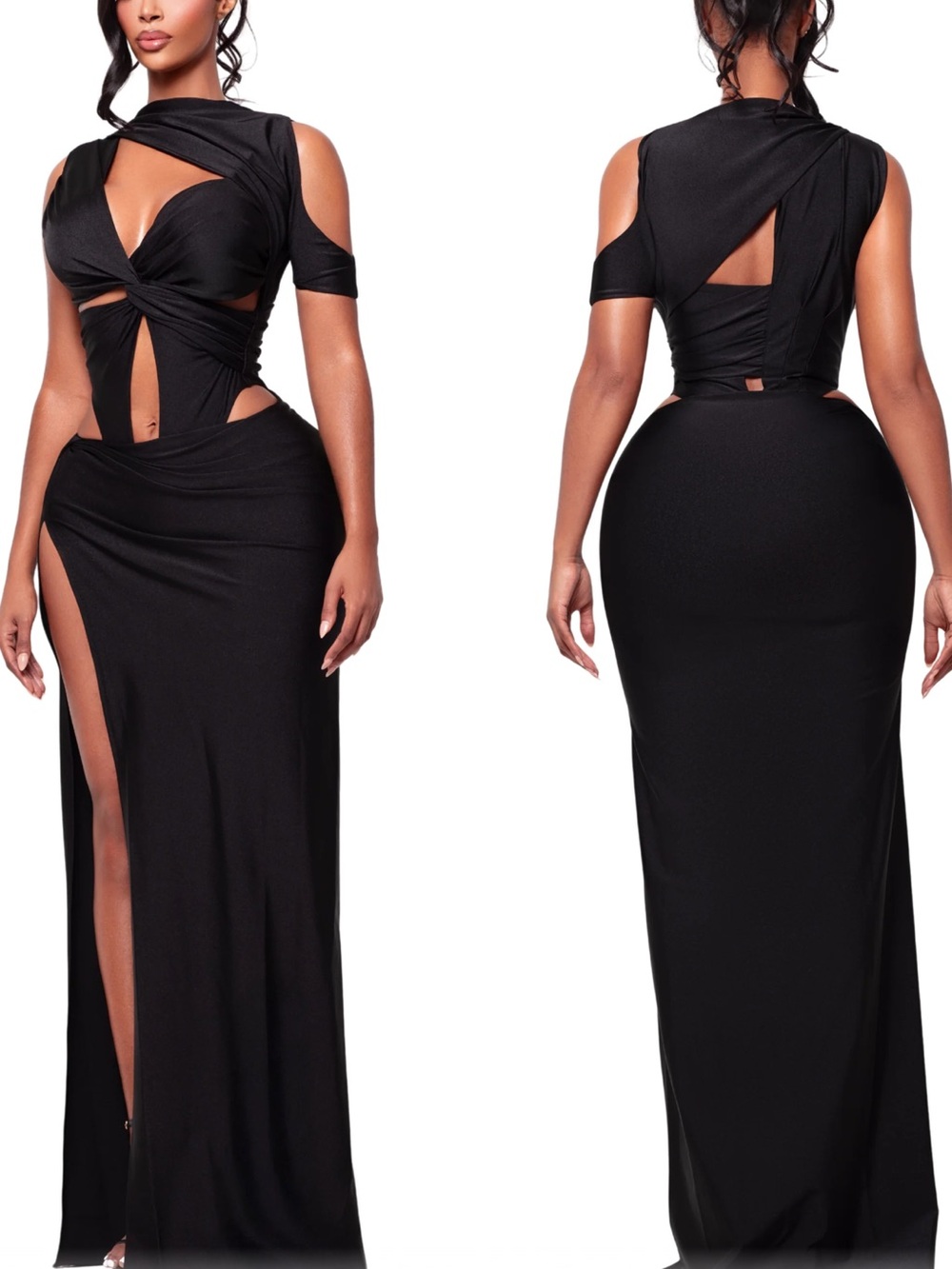 Women's Black Cutout Evening Dress - Sleek Maxi Gown